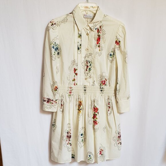Red Valentino, Ivory, Blue, Pink, Green Floral 100% Cotton Dress. Size 40 - Picture 1 of 9